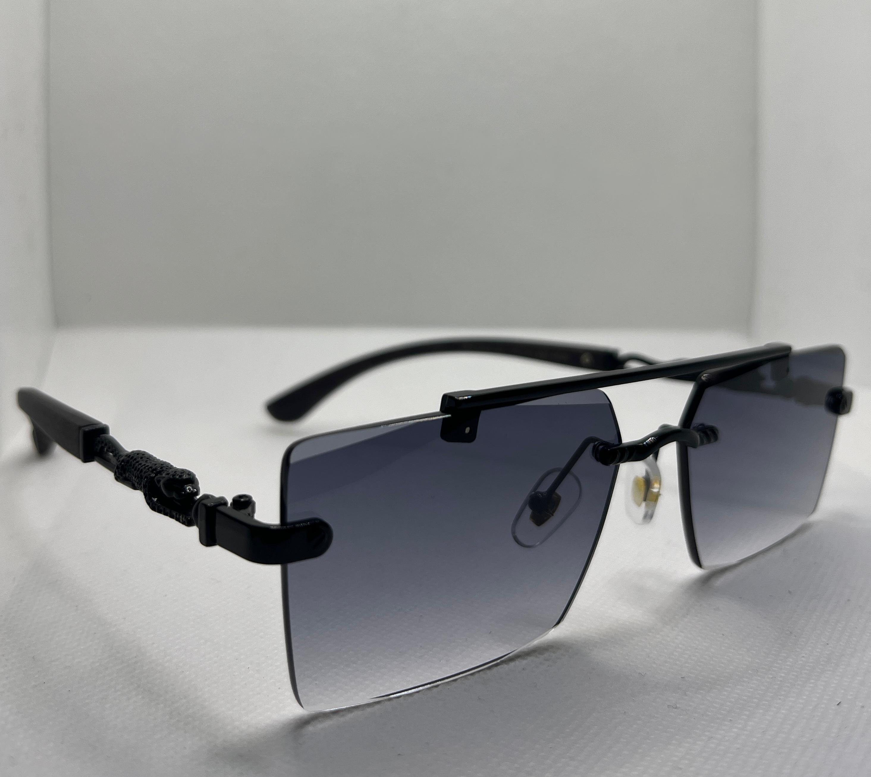  Meeran panther sunglasses with blue lenses and a black/black frame, featuring UV protection